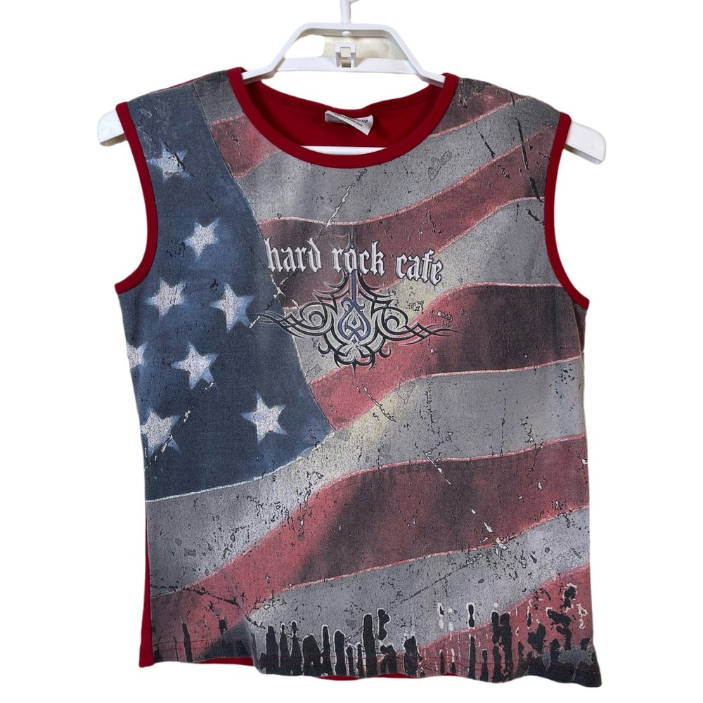 Vtg Hard Rock Cafe Orlando Tank Top American‎ Flag Women M All Over Graphic Y2K
